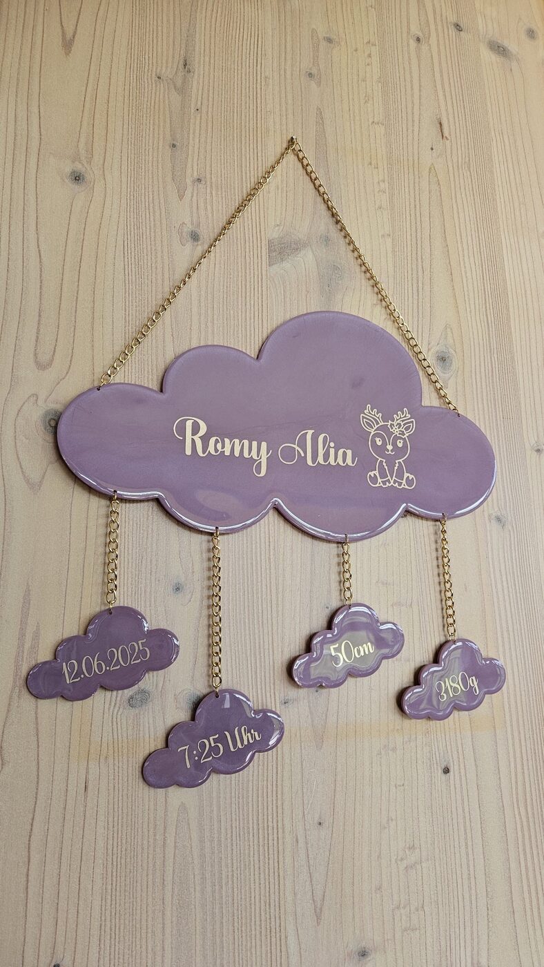 Babywolke „Romy Alia“ — personalisiertes Unikat aus Epoxidharz